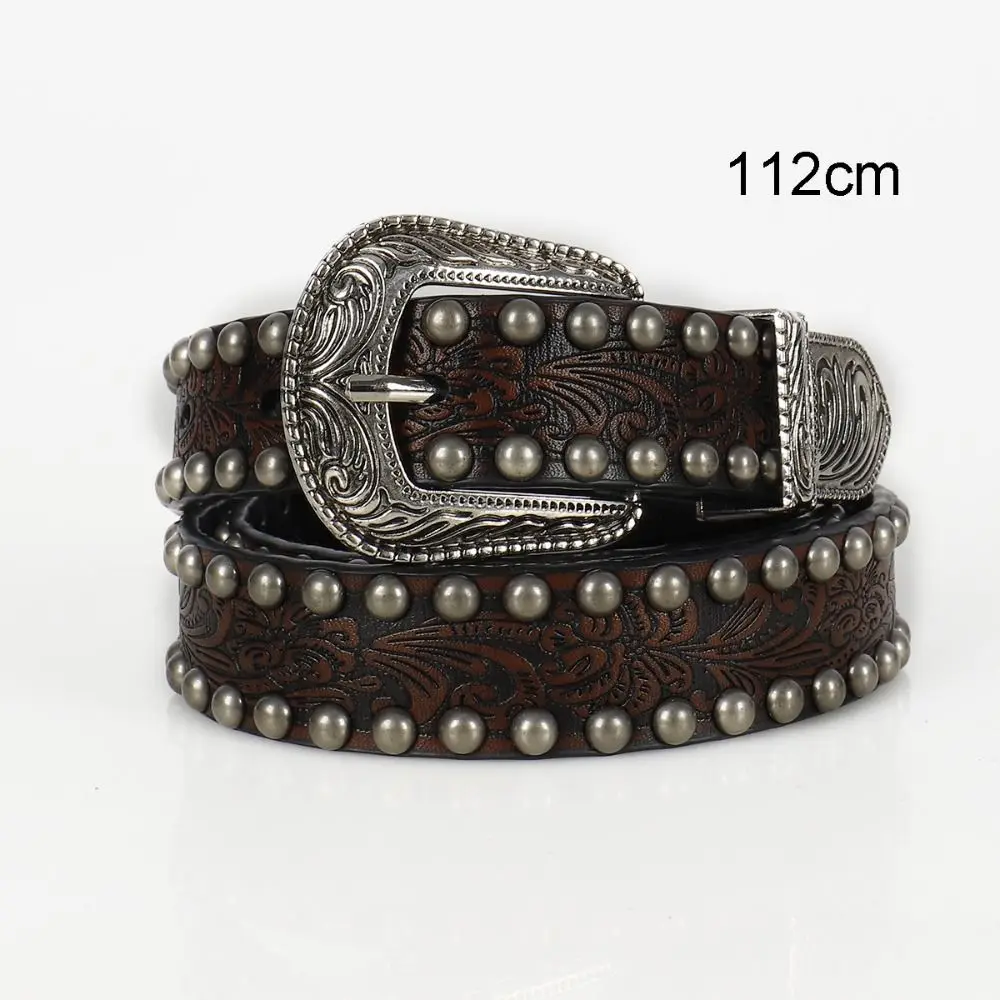 Fashion Chic Round Rivet Belt Y2K Harajuku Carved Waist Strap Vintage Alloy Buckle Waistband