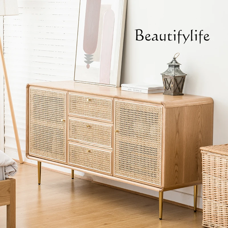 Nordic Minimalism  Rattan Sideboard Cabinet Japanese Entry Lux Storage Cabinet Simple Modern Household Entrance Cabinet