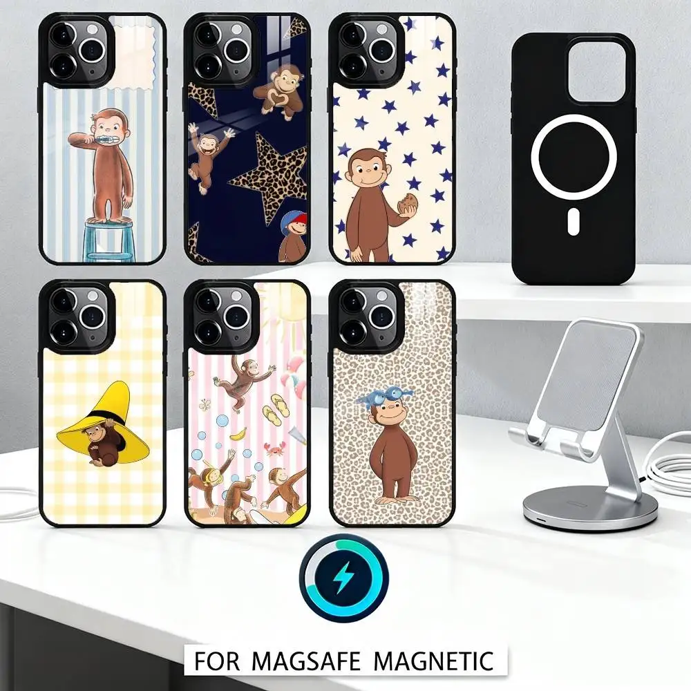 

C-CuriousS G-George Monkey Phone Case For iPhone 16,15,14,13,12,Pro,Max For Magsafe Magnetic Wireless Charging