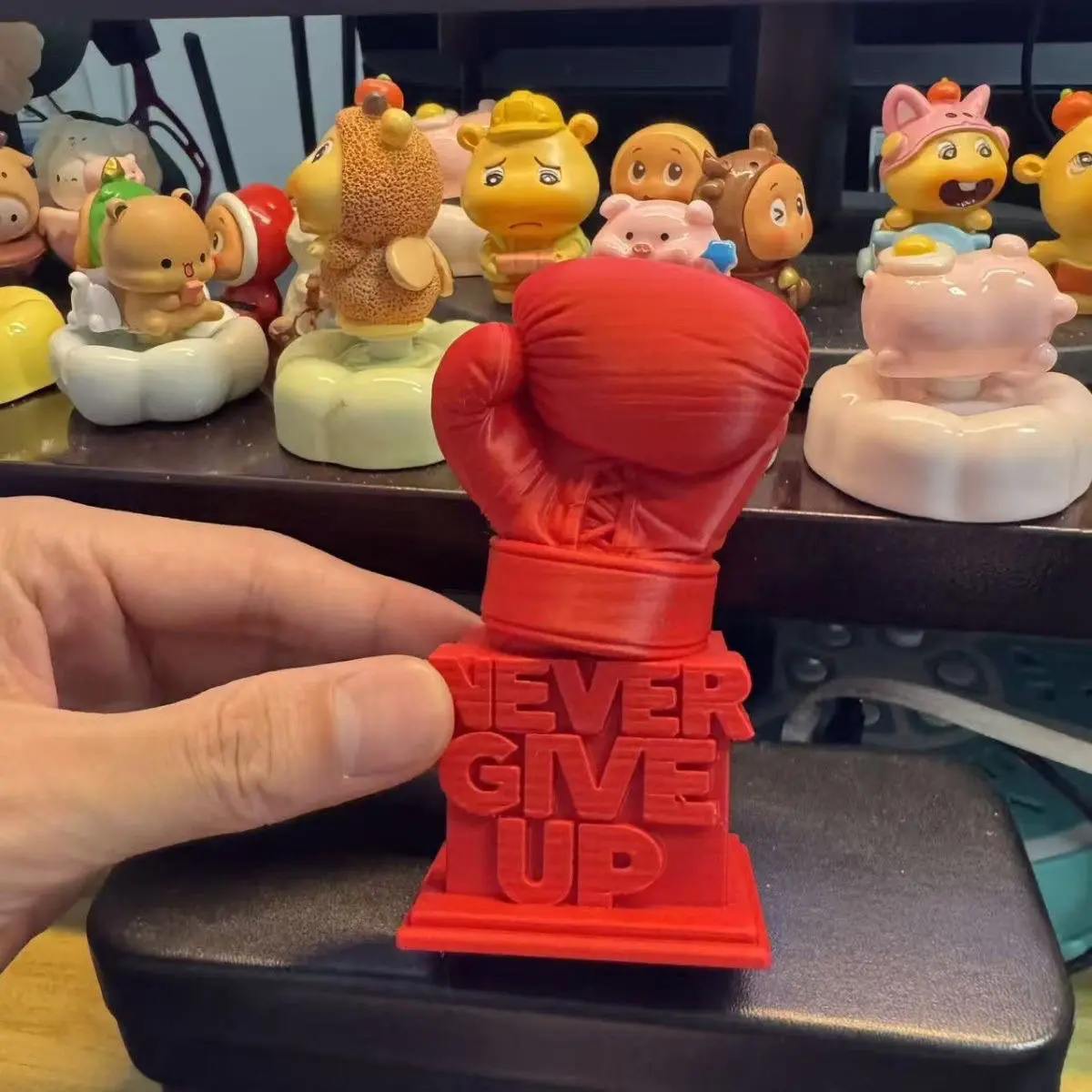 3D Printed Boxing Glove Motivational Figurine Never Give Up Inspirational Sculpture Desk Decor Gift for Men