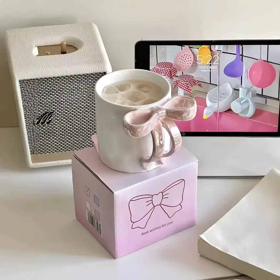 

3D Knot Cerc Cup Electroplated Ins Mug Fem High Aesthetic Value Girl Heart Plating Glass Water Bottle