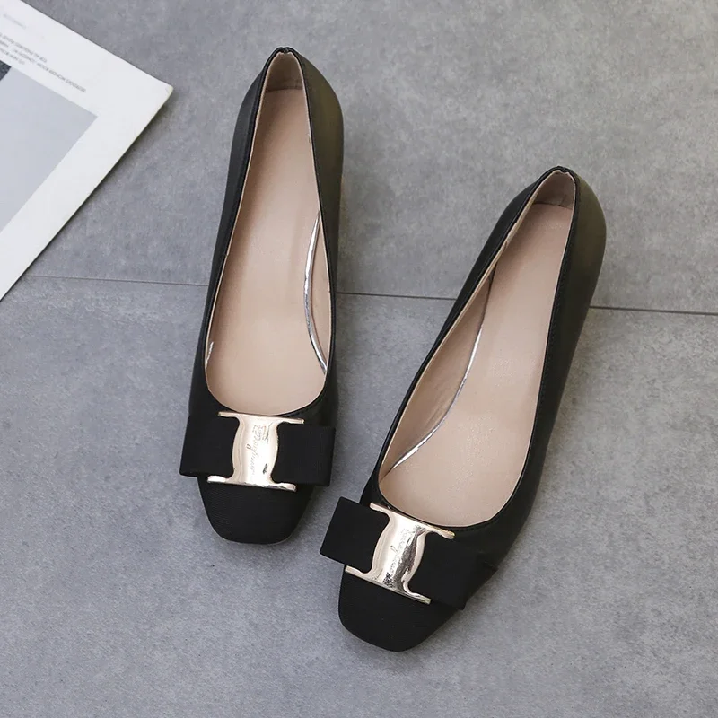 

Pop Single Shoes Women's New Thick Heel Medium Heel Versatile Color Matching Light Mouth Square Head High Heels