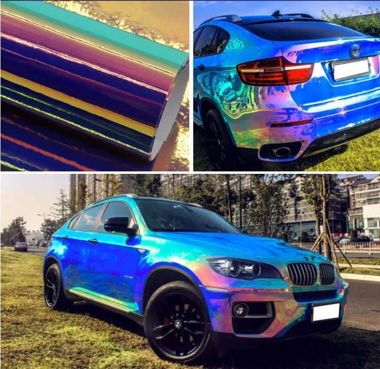 1.38*18 متر مادة PVC ملونة قوس قزح سيارة الفينيل التفاف فيلم اللون تغيير الحرباء التفاف ملصق قوس قزح إلى اللون الأبيض