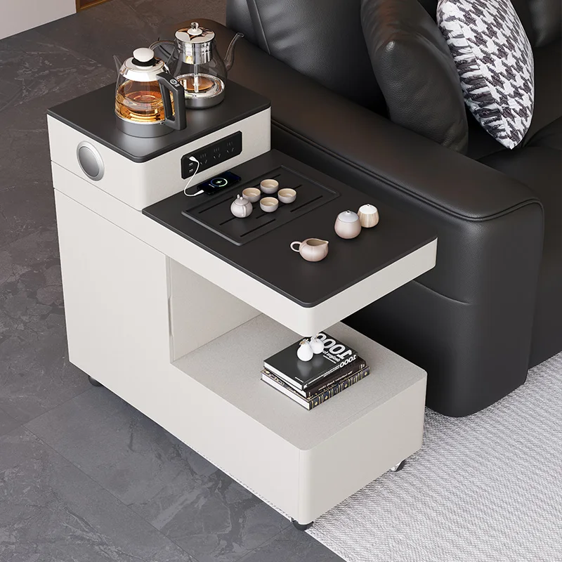 XL Italian Style Light Luxury Movable Tea Cart With Kettle Integrated Tea Cabinet Home Solid Wood Side Cabinet
