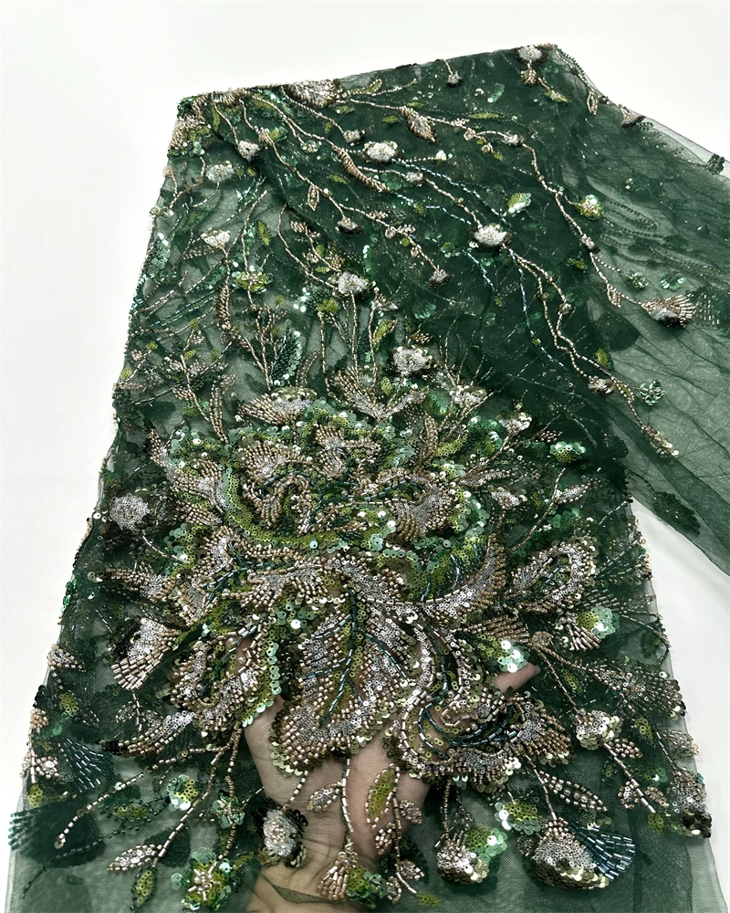 

African Beads Lace Fabric 2025 High Quality Nigerian Sequins Beads Lace Fabric French Laces Fabrics For Party Dress Sew
