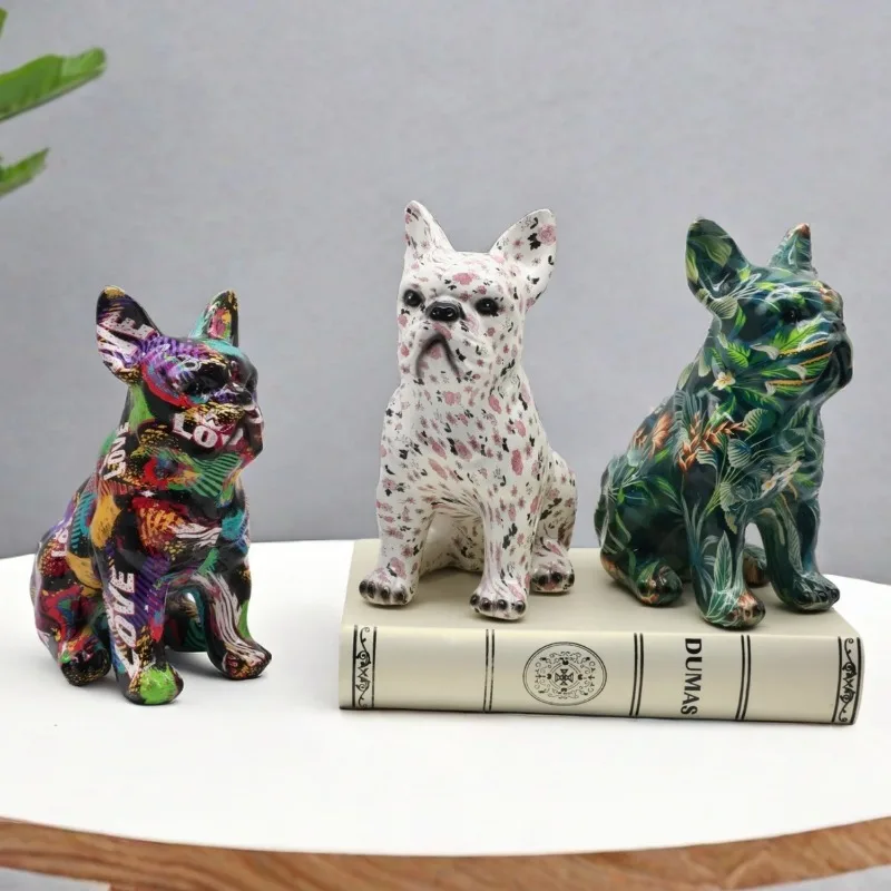 

Graffiti on The Statue of A French Fighting Dog, Cartoon Colored Dog Statue, Indoor Desktop Decoration, Handicrafts