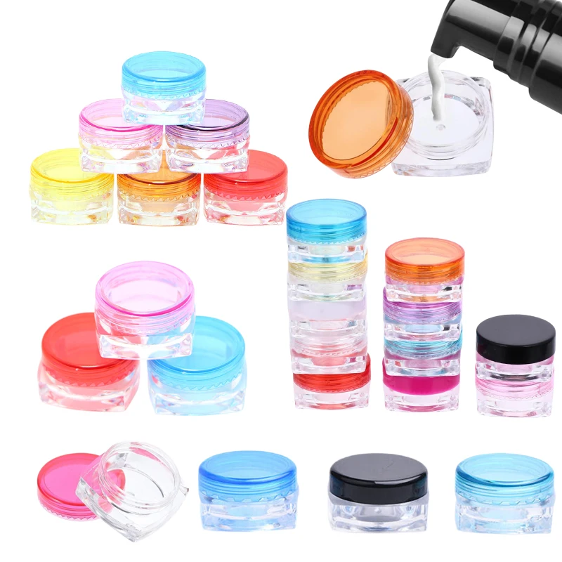 10Pcs 3g/5g Square Shape Plastic Cosmetic Jars Travel Containers For Eye Shadow Lip Balm Nails Powder Jewelry Creams Sample Pots