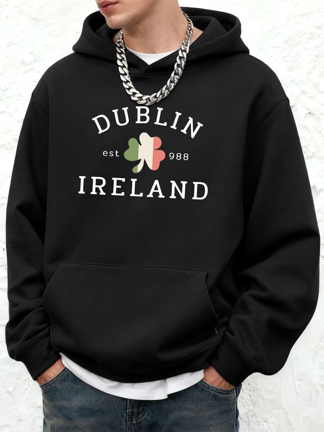 Dublin Ireland Est 988 принтов, мужская толстовка с капюшоном и карманами, уличная одежда большого размера, универсальная хлопковая мужская одежда, тяжелая осенняя толстовка