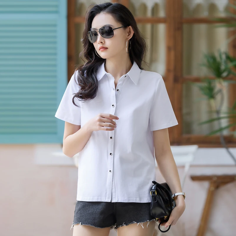 Summer Women Polo Shirt Short Sleeve Plus Size Cotton OL Shirt New In Fashion Button Office Lady Formal Women Top 2024