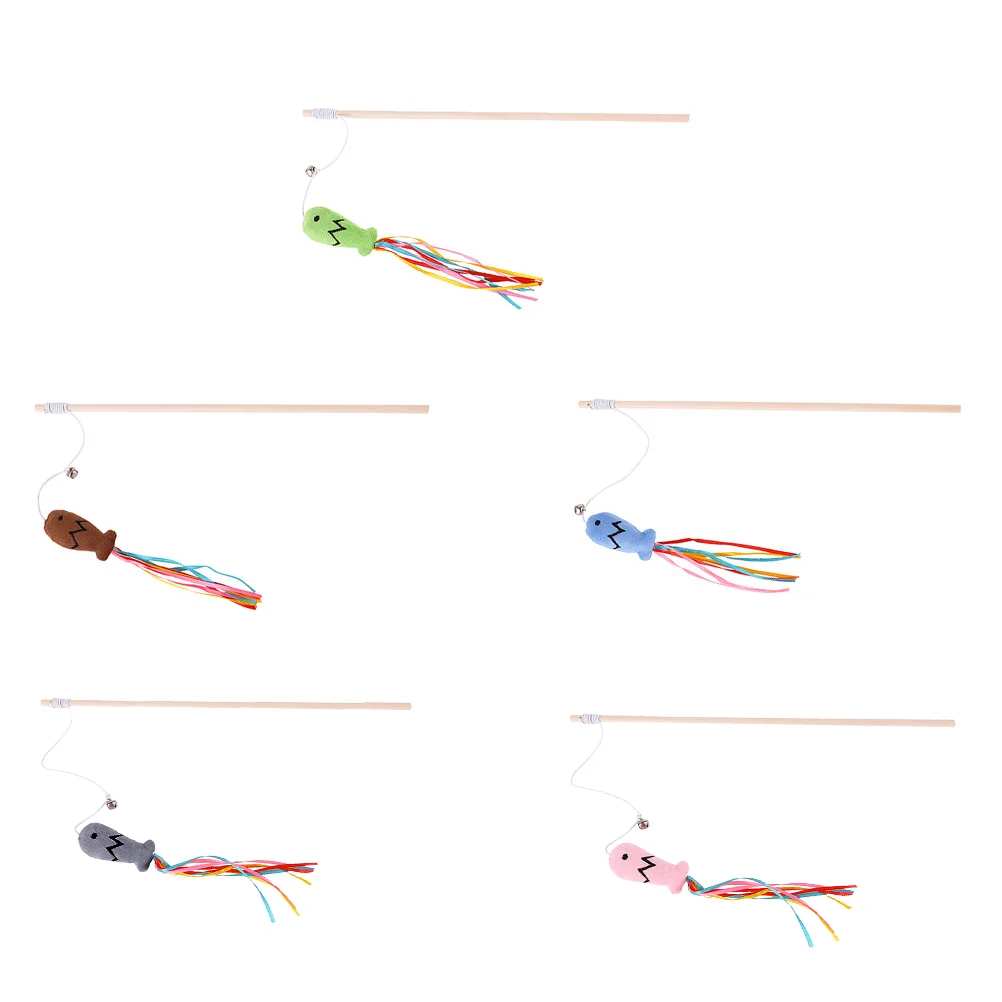 

5 Pcs Ribbon Teaser Stick Toy Pet Supply Health Plush Catnip Wand Teasing Rod Weight Loss