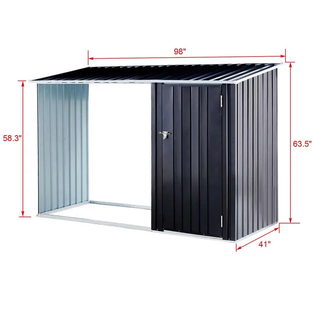 Galvanized Steel Garden Storage Shed & Firewood Rack, Sloped Roof Weather-Resistant Outdoor Tool Organizer, Customized