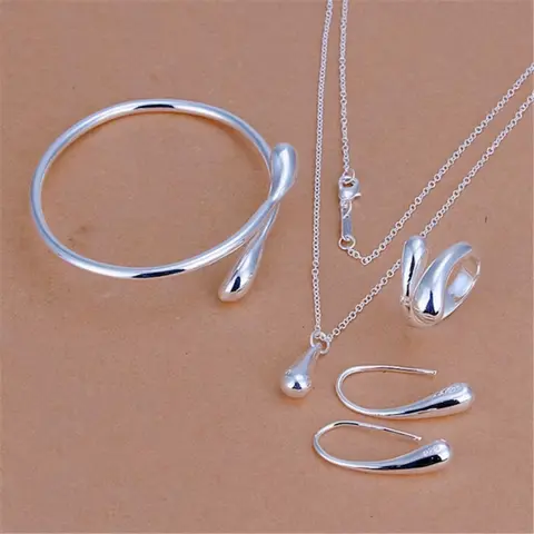 Charms aus 925er-Sterlingsilber, Wassertropfen-Anhänger, Armreif, Halskette, Ohrring, Ring für Damen, modisches Party-Schmuckset
