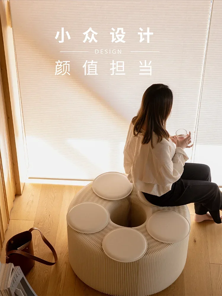 Shiba Paper Shoe Changing Stool, Telescopic and Foldable Simple Bench, Creative Multifunctional Bedside Stool, Home Furniture image 2