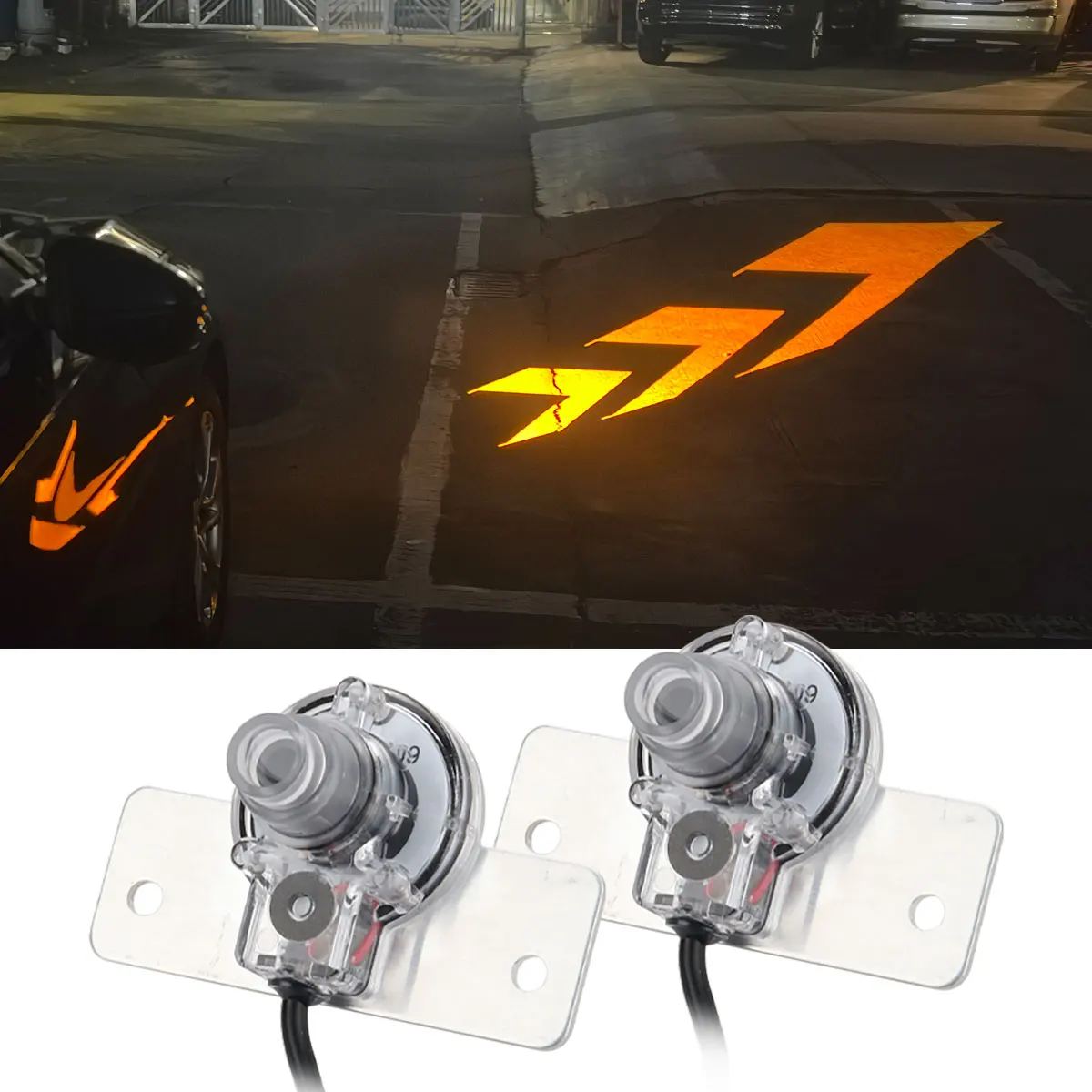 Car Projection Turn Signal Indicator Highlight Dynamic Arrow Pattern Projection Lamp Amber Blinker Safety Night Driving Light