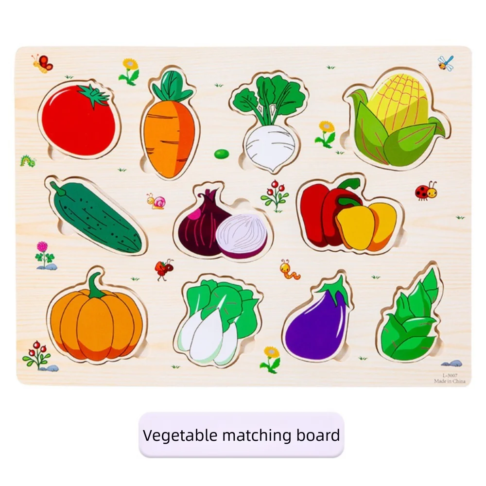 

New Early Learning Montessori Wooden Puzzle Cartoon Animal Design Alphabet Shape Hand Grab Board Educational Matching Puzzle