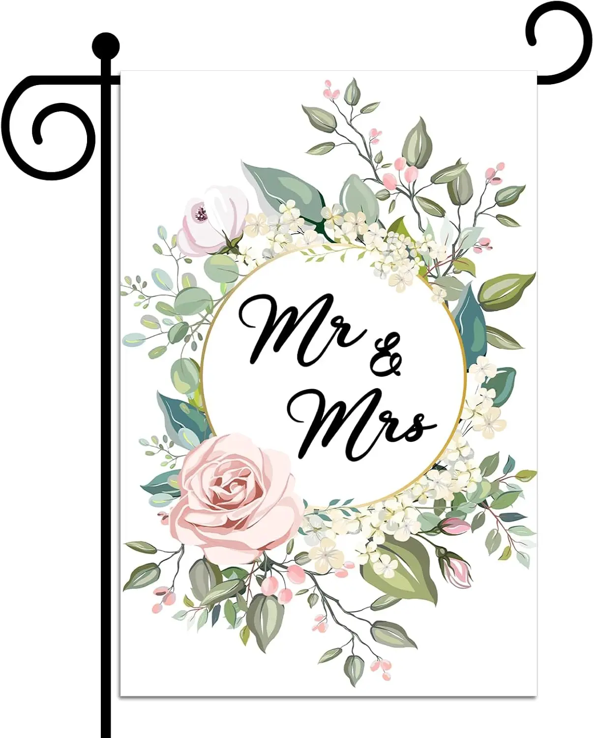 Mr and Mrs Wedding Garden Flag Double Sided Flowers Bridal Shower Yard Flag for Bride Groom Married Anniversary Party Decora uui