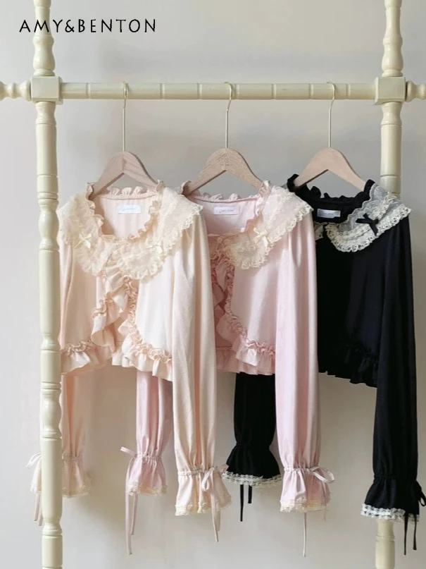 

Elegant Pastoral Style Lace Ruffle Edge Sunscreen Cardigan Women Summer New Sweet Cute Doll Collar Lolita Short Thin Coats