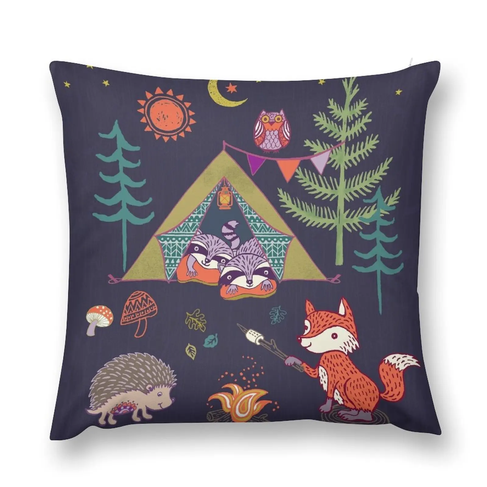 

Woodland Animals Campout Throw Pillow Pillowcases Bed Cushions Decorative Cushion pillow