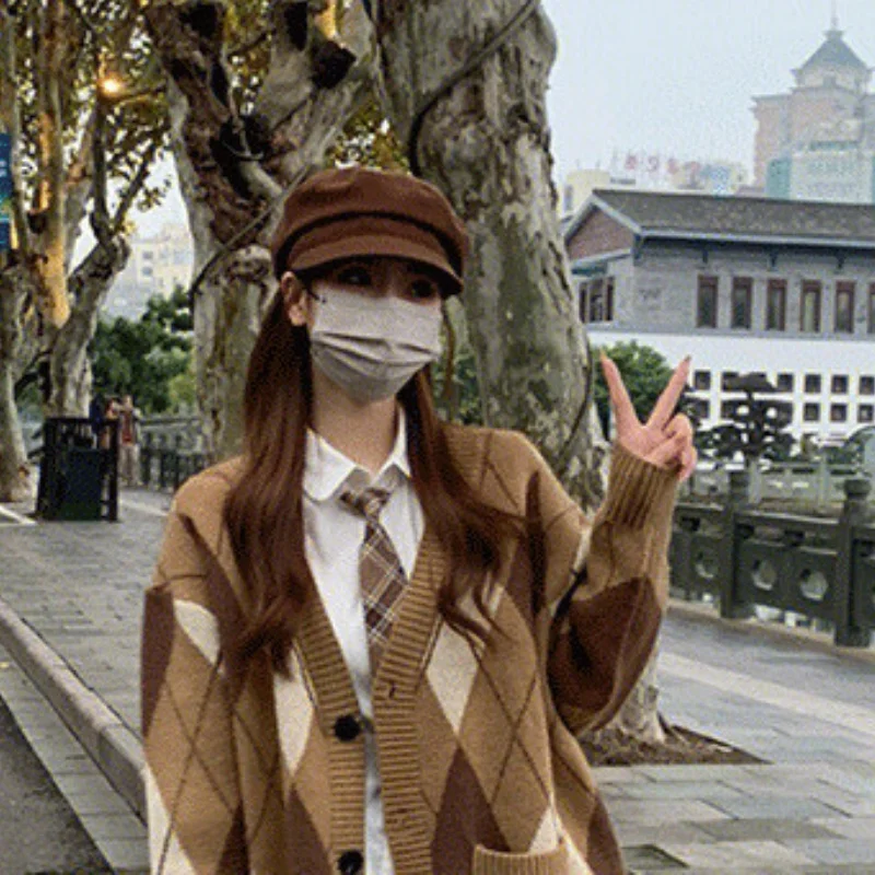 

Korean Fashion Soft Diamond Sweater Women Autumn Winter Long Sleeve Pockets Female Cardigan Casual V-neck Single Breasted Tops