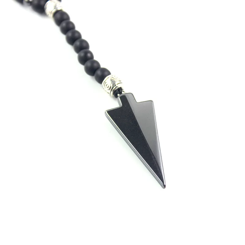 Arrow Necklace Matte Imitation Black Agate Round Bead Hematite Minimalist Harajuku Style Men Women Necklaces - view 3