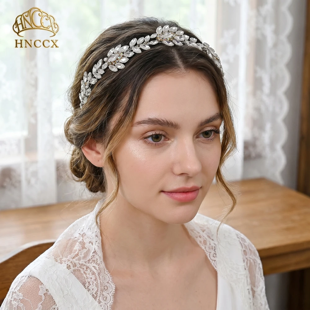 

HNCCX Luxury Rhinestone Wedding Headband Silver Color Bride Head Hoop Hair Accessories Trendy Bridesmaid Headpieces HP1020