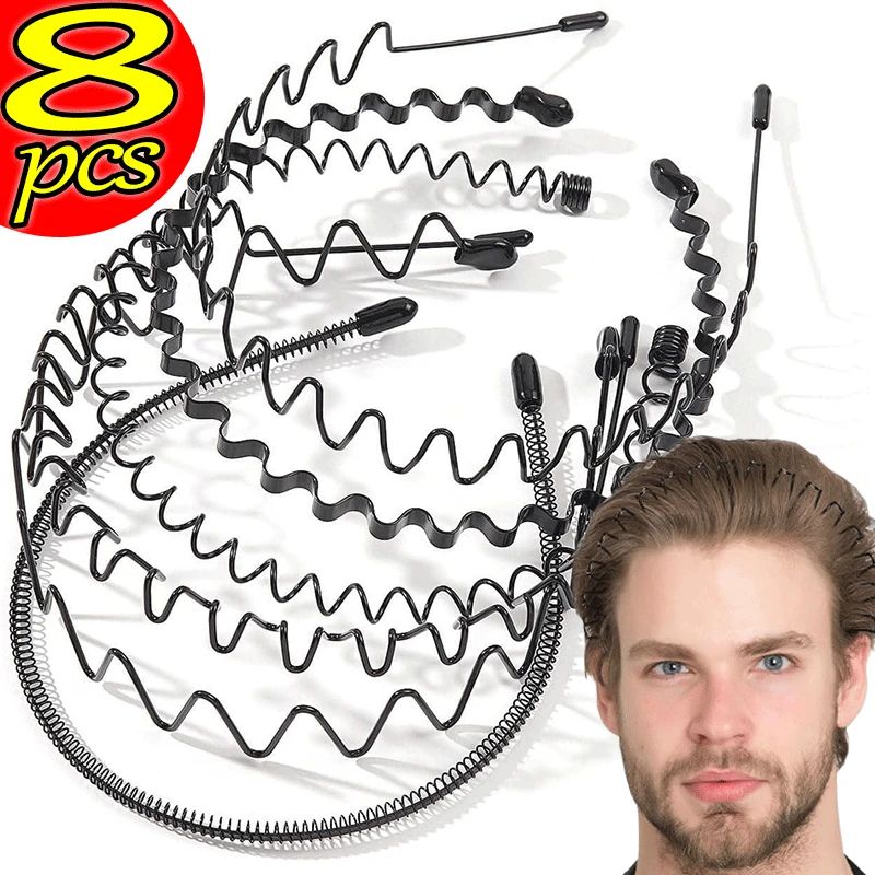 1/8Pcs Unisex Men Women Headband Invisible Sports Female Back Metal Non-slip Wave Hairband Fashion Unisex Hair Accessories