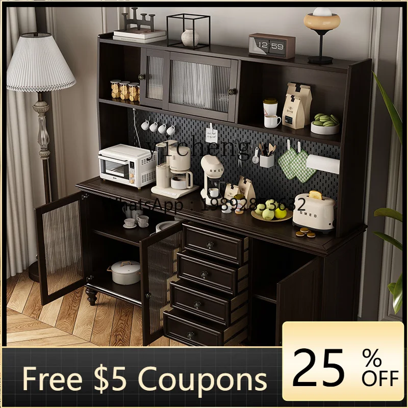 

Retro all-solid wood dining side cabinet, living room integrated wall storage wine cabinet, home kitchen storage cabinet