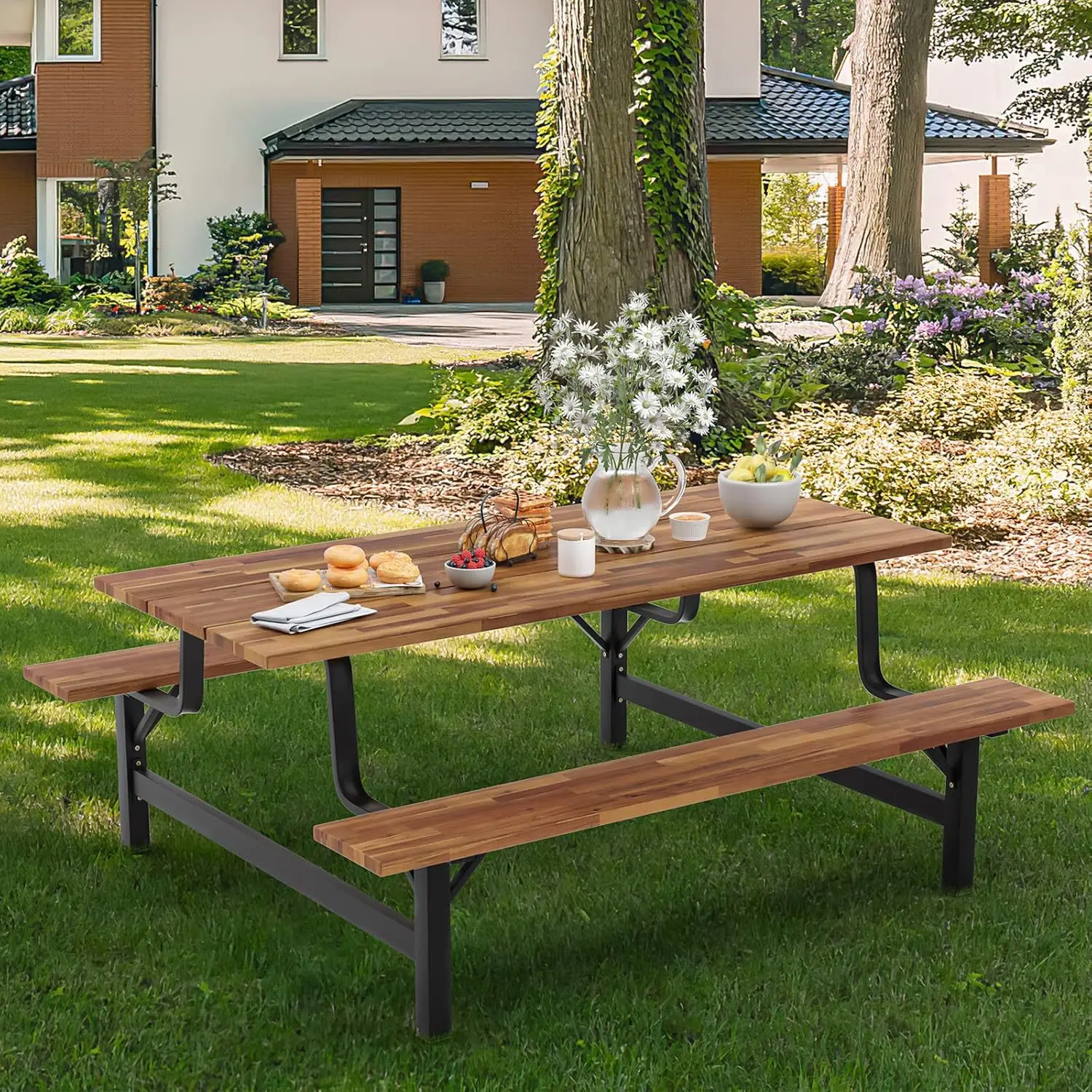 

Courtyard Outdoor Table and Chair Combination Terrace Outdoor Garden Solid Wood One-piece Table and Chair