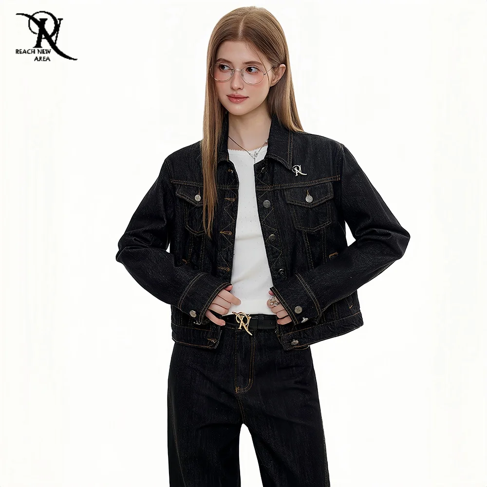 

2025 New Jeans Sets Women Black Cotton Denim Two Piece Set Woman High Quality Casual Matching 2 Piece Fashion Women's Denim Suit