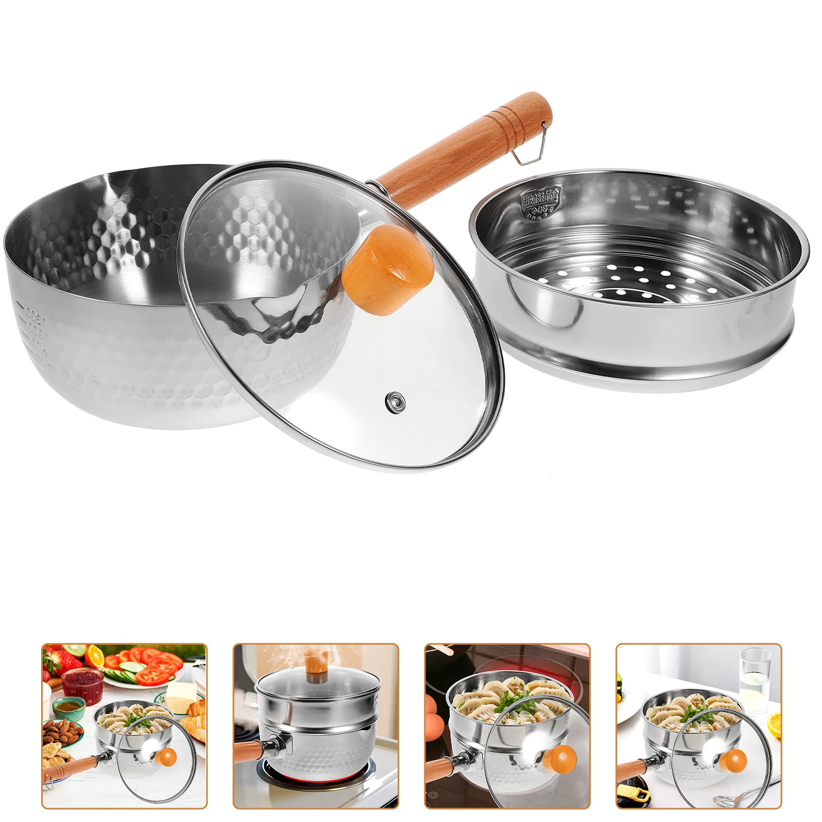 

1 комплект, двухслойная кастрюля для соуса из нержавеющей стали с пароваркой, антипригарная термостойкая стеклянная крышка, кухонная утварь, мульти блюдо, быстрое приготовление пищи