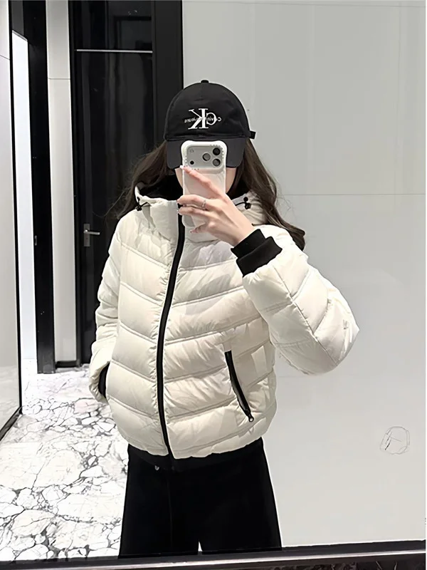 

Модная белая хлопковая куртка женская зимняя новая повседневная теплая с капюшоном в корейском стиле свободного кроя с длинными рукавами на молнии