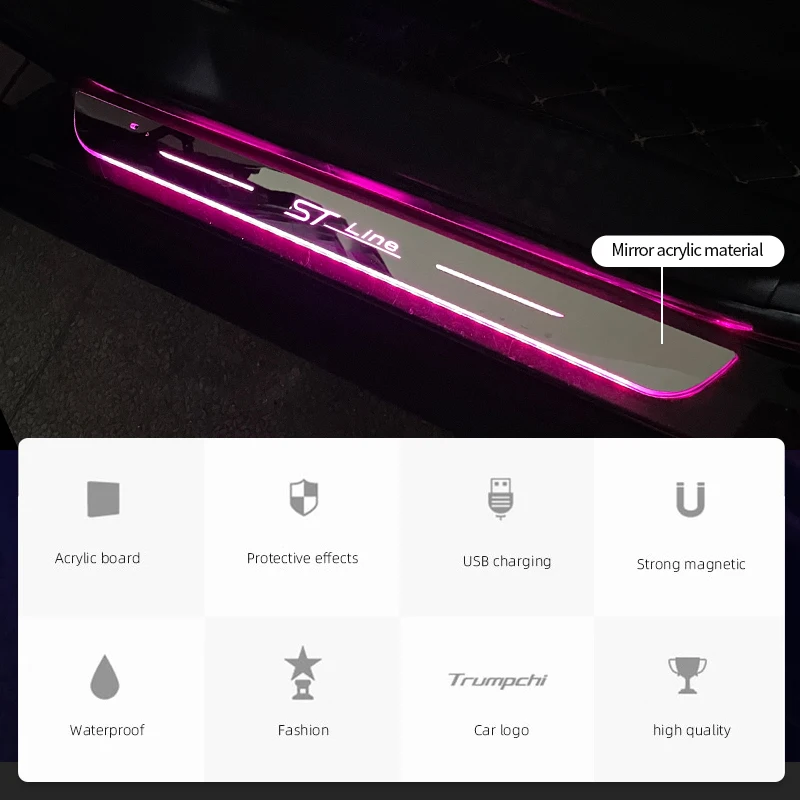 New LED Welcome Pedal Car Scuff Plate Pedal Door Sill Pathway Light For Ford ST Line Focus Fiesta Kuga Escape Auto Accessories