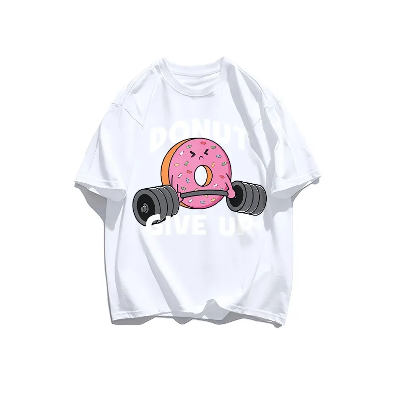 Donut Weightlifting Donut Give Up Girls T-Shirt Summer Cotton T-Shirt Cartoon Casual Popular Fashion TShirt Energetic Casual Top