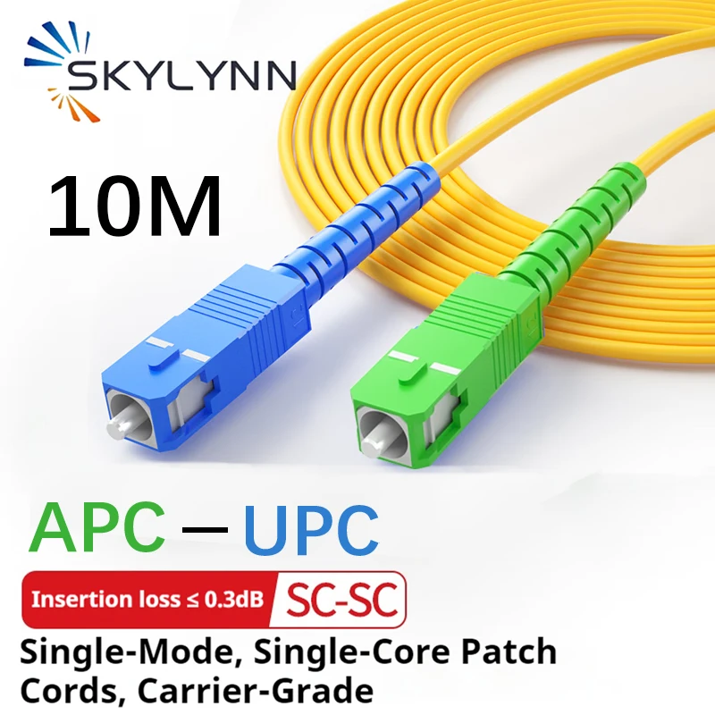 단일 모드 광섬유 케이블 캐리어 등급, 10M SC APC to SC UPC 광섬유 패치 코드, 심플렉스 SMF 9/125 μm 단일 모드 3.0mm