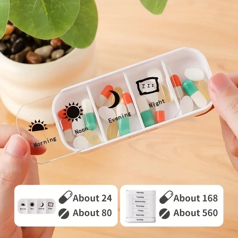 Weekly Medication Management Box (4 Times a Day), Portable 7-Day Packaging Box, Practical Medication Box for the Elderly