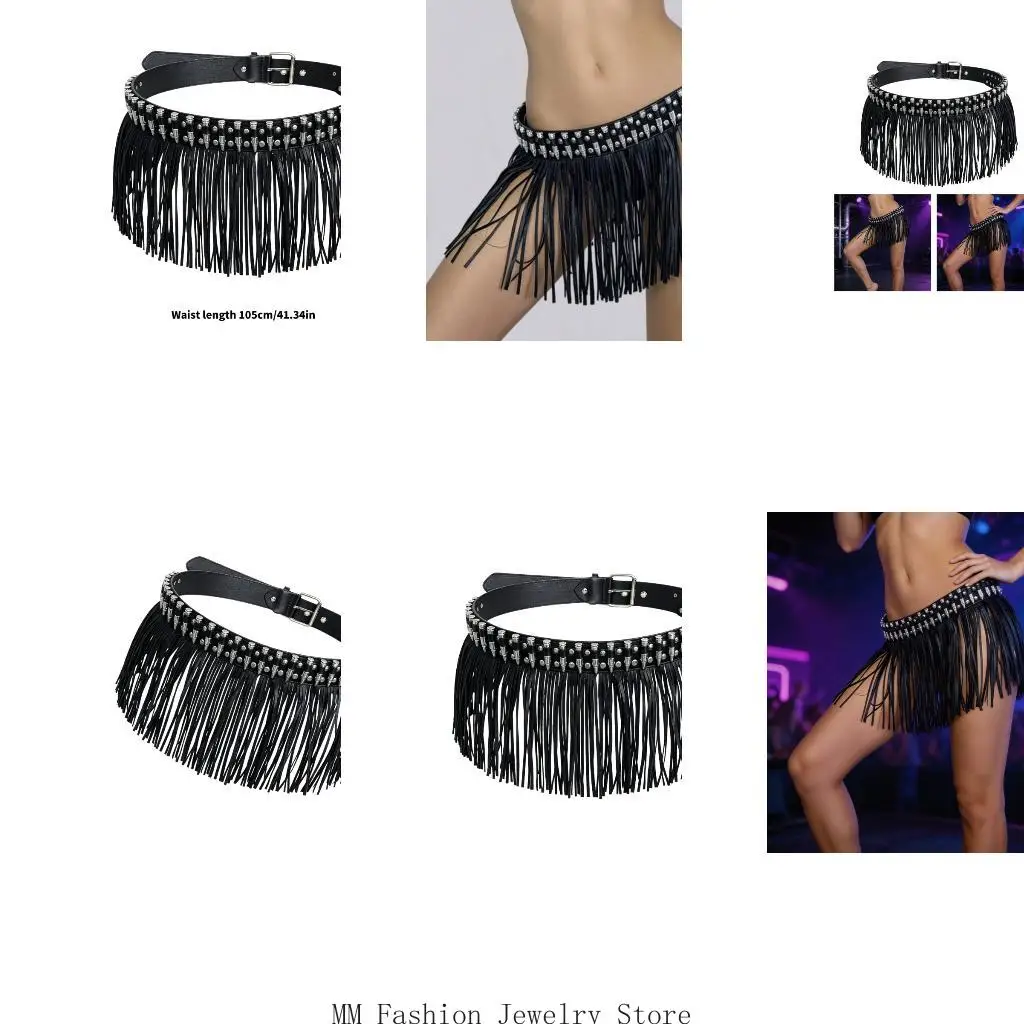 Statement Piece Distressed Faux Leather Waist Belt With Dangling Ornaments D0UB