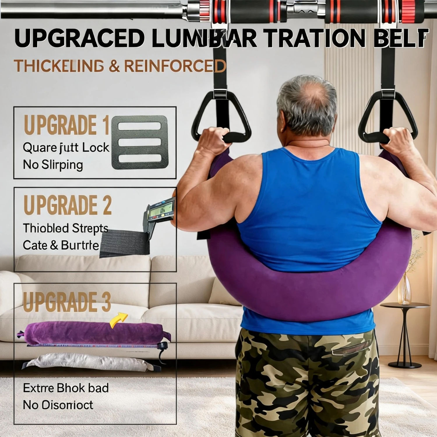 Reinforced Enlarged Thickened Lumbar Traction Strap, Indoor Waist Spine Stretching Harness for Lumbar Disc Herniation