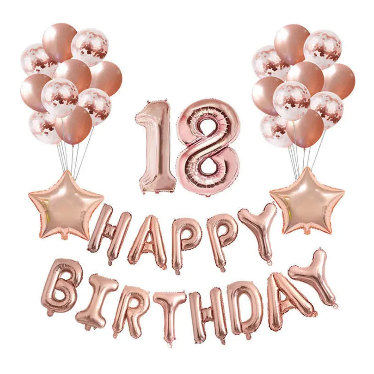 

18th 16th birthday decorations Celebration happy birthday rose metallic letter foil number latex party balloon set