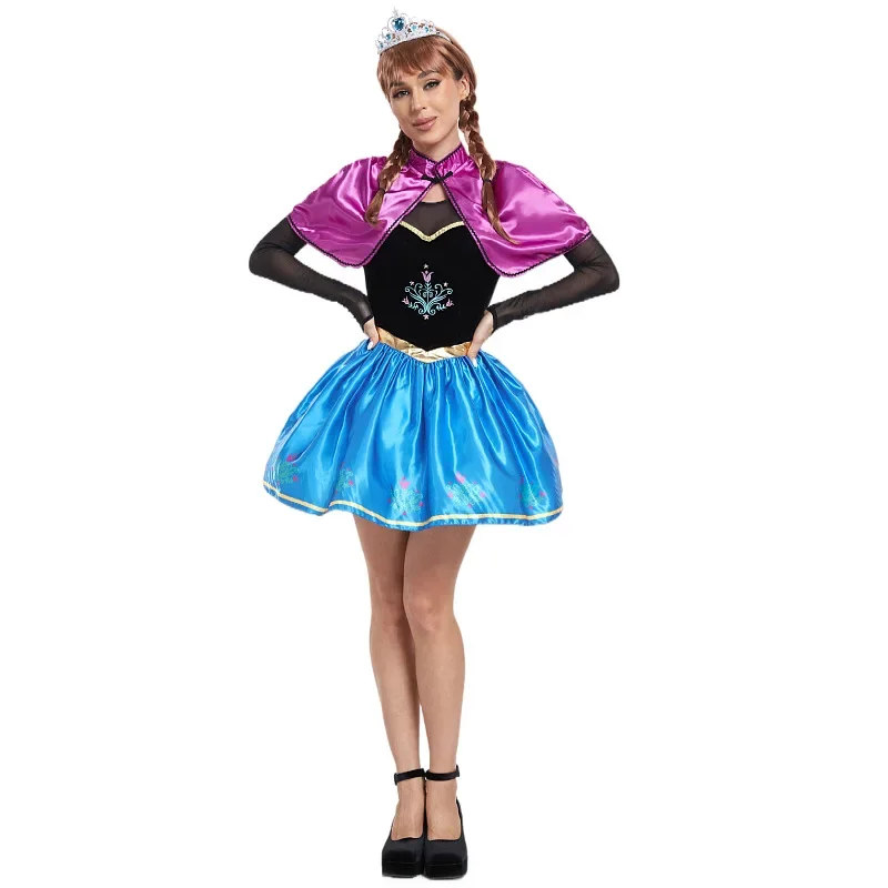 HN8 냉동 안나 공주 드레스 성인 짧은 드레스 할로윈 동화 공주 코스프레 파티 의상 카니발 생일 Wom8...Gf