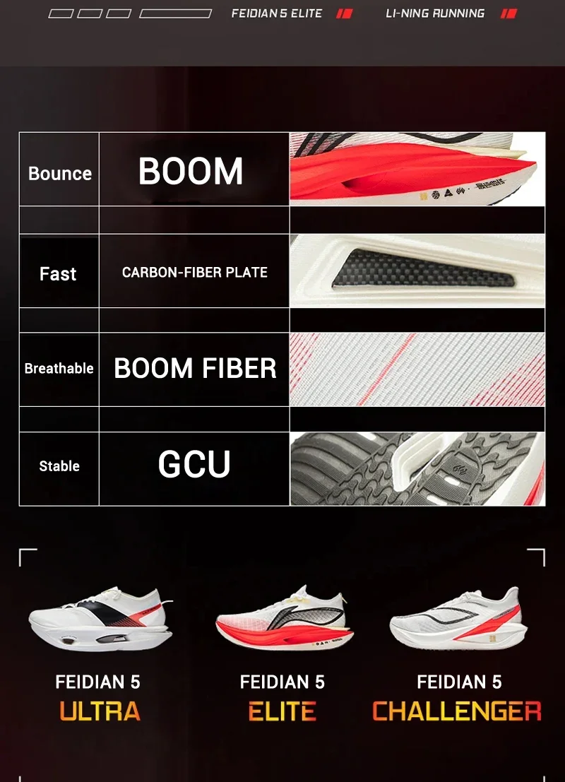 Li-ning unissex feidian 5 elite tênis de corrida super boom forro