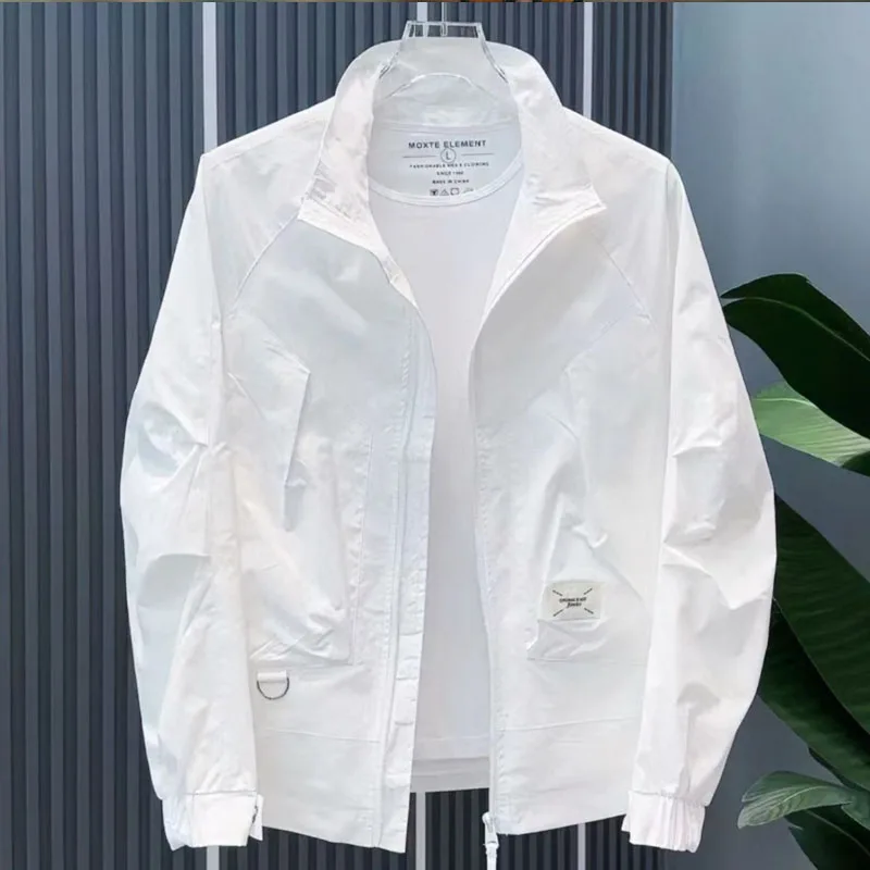 2024 New Man Summer Thin Style Ventilation Casual Solid Color Sunscreen Coat Trend Fashion All-match Loose Stand Collar Jacket