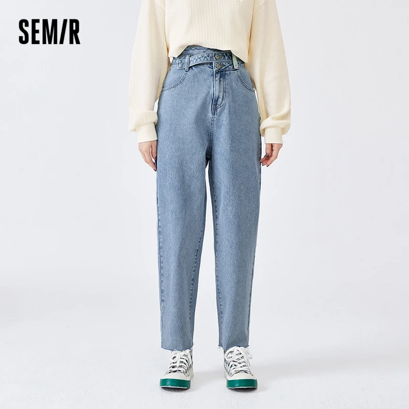 Semir Jeans Women Design Sense Cotton Trousers 2022 Early Spring New Style With High Raw Edges And Old Tapered Pants Hong Kong S