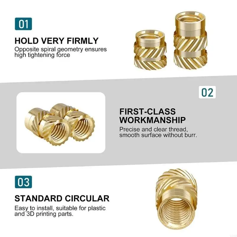 350pcs Set of Threaded Inserts Convenient & Reliable Knurled Brass Female Thread Inserts Assortment set for Plastic