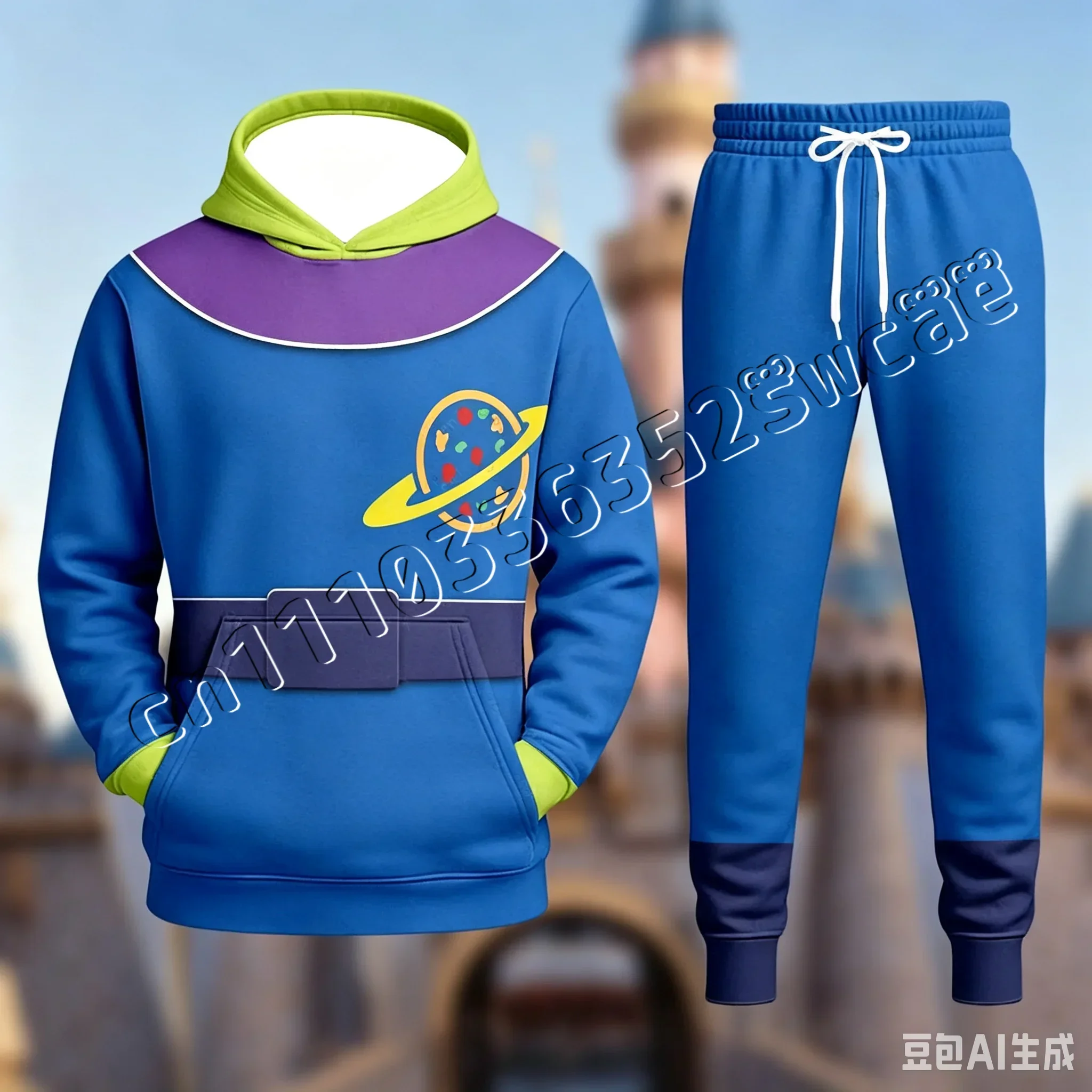 New Unisex Toy  Alien Cosplay Full Print Hoodie Jogger Pants Two Piece Set, Cartoon Space Character Costume Casual Tracksuit