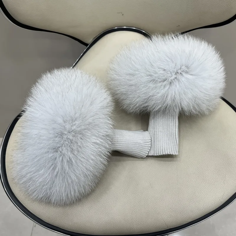 Real Fox Fur Cuffs For Wrist Luxury Fur Arm Wrist Winter Elastic Cuffs Warm Ladies Fox Fur Decoration For Shoes Thick Arm Sleeve