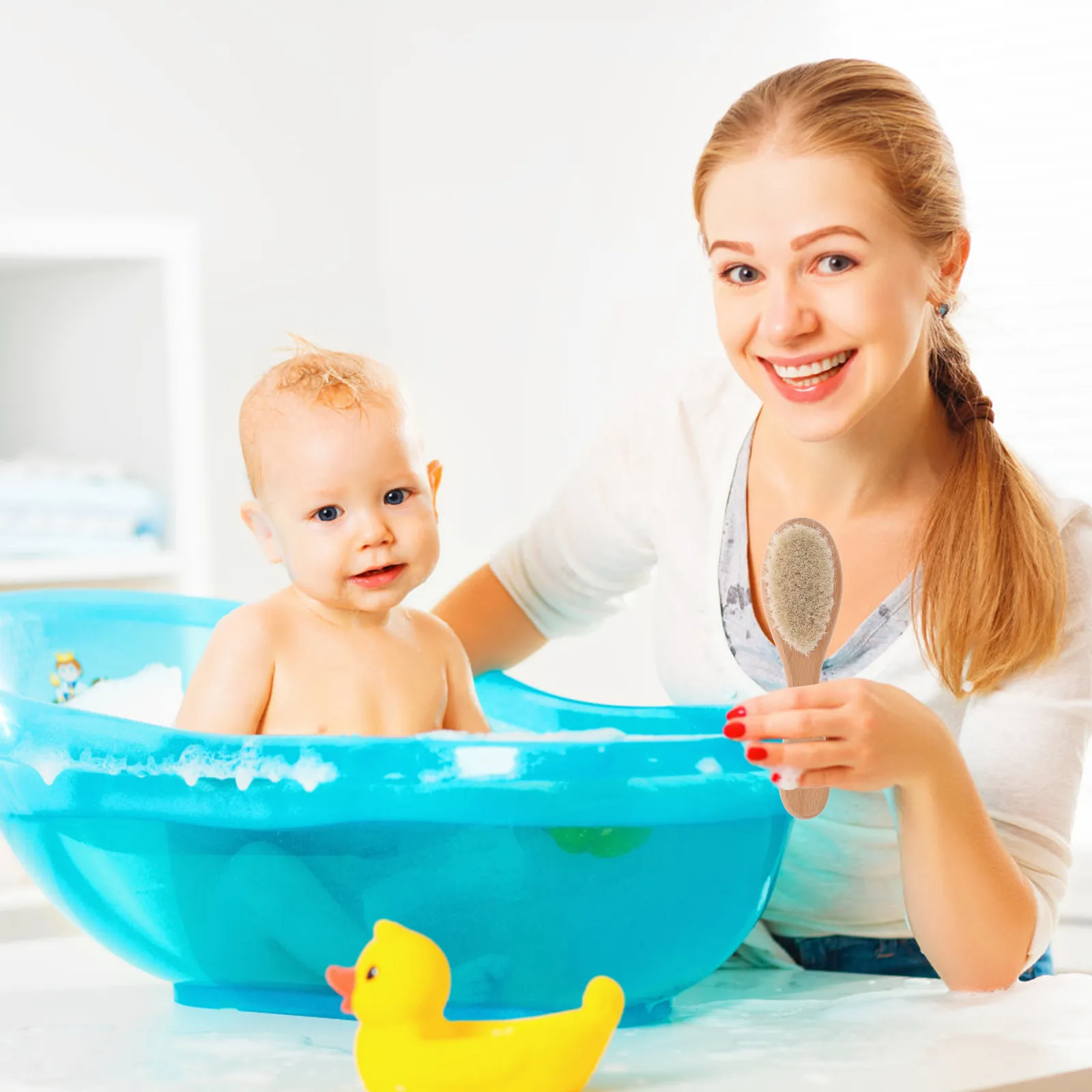 

1Set Infant Bath Brush with Soft Bristles Wood Handle Baby Hair Brush for Scalp Massage Easy Clean Grooming Set for Newborns and