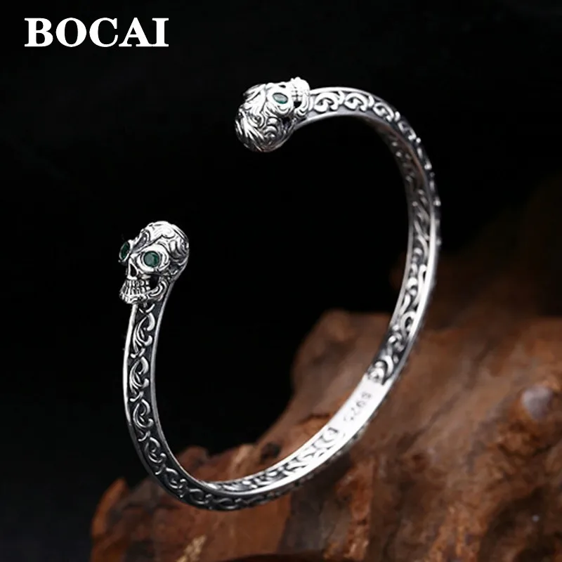 pulseira de prata personalizada caveira para homens joias na moda presente de aniversario simples atacado novo bocai s925 01