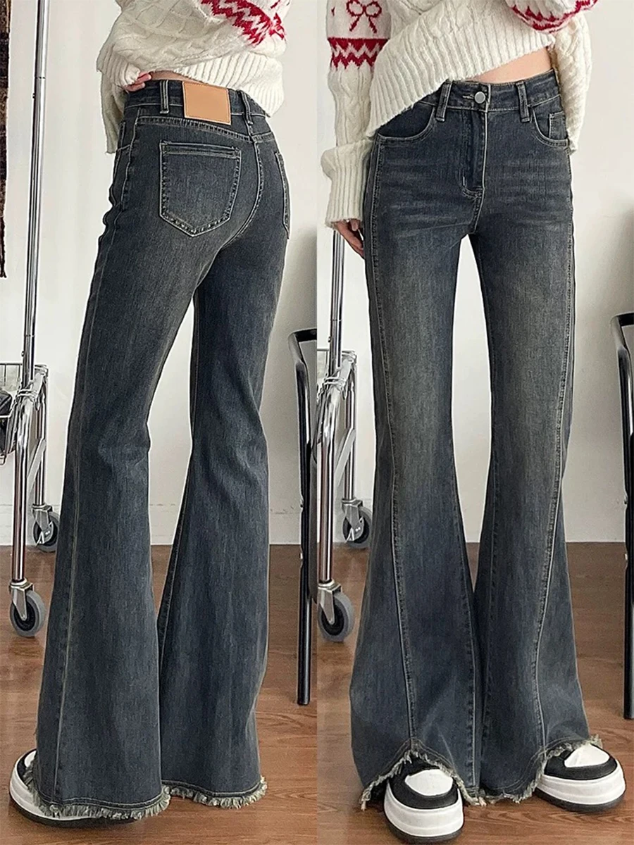 

High Waist Flared Jeans Women's Spring Autumn plus Size Elastic Micro Flare Bootcut Straight Leg Floor Length Pants