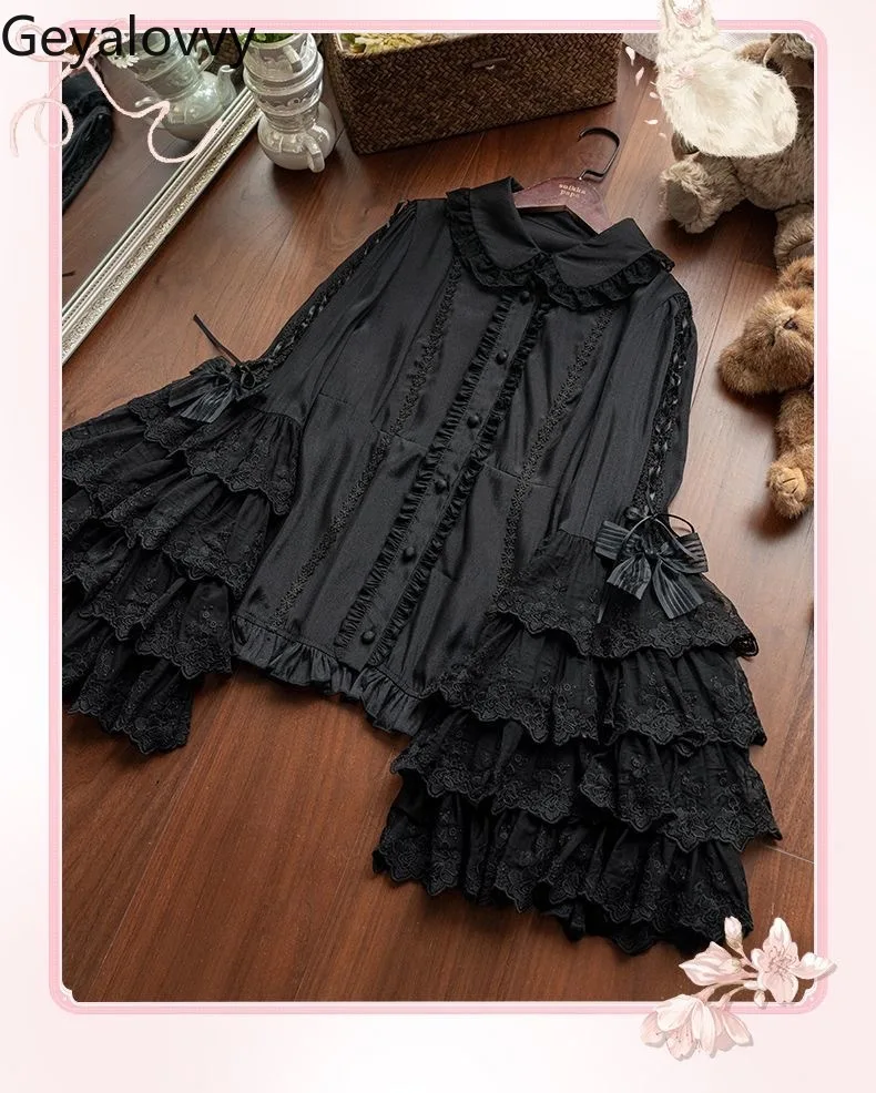 

Spring and Autumn New Bow Lace Long Sleeve Inner Top Lolita Sweet Girls Blouse Versatile Doll Collar Chiffon Shirts Camisas