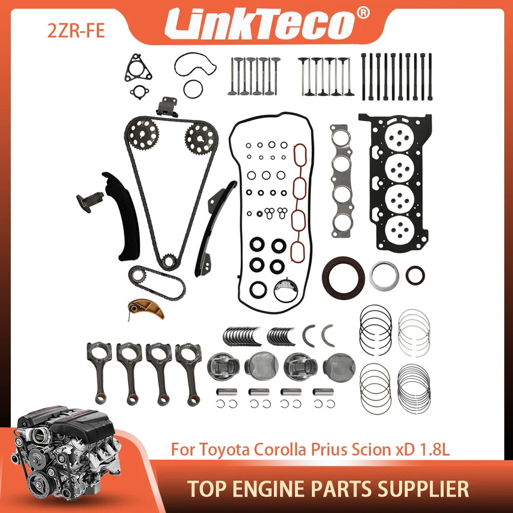 Juego Completo de Pernos de Junta de Culata, Válvulas, Pistón, Kit de Cadena de Distribución, Cojinete de Biela para Toyota Lexus Corolla Prius V CT200h 1.8 L 2ZR-FE